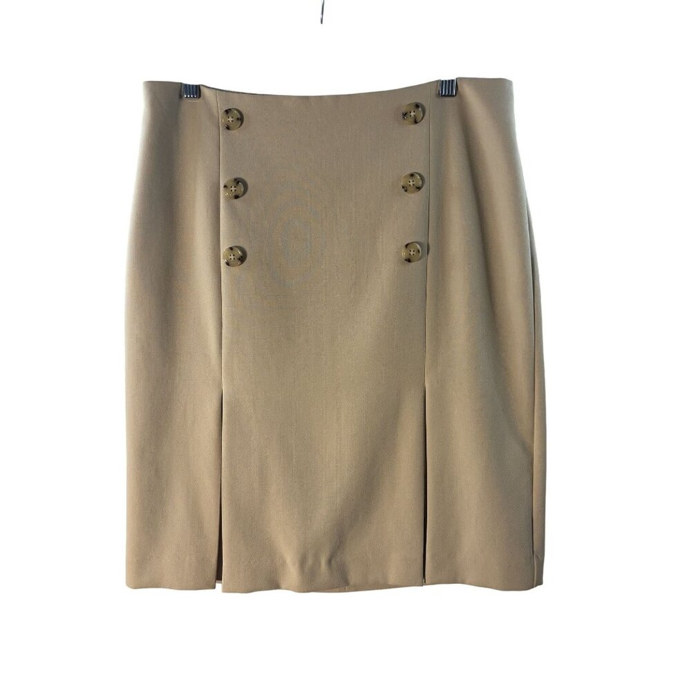 Talbots Beige Button-Front Skirt Size 12 Woven In Italy Tailored Knee-Length